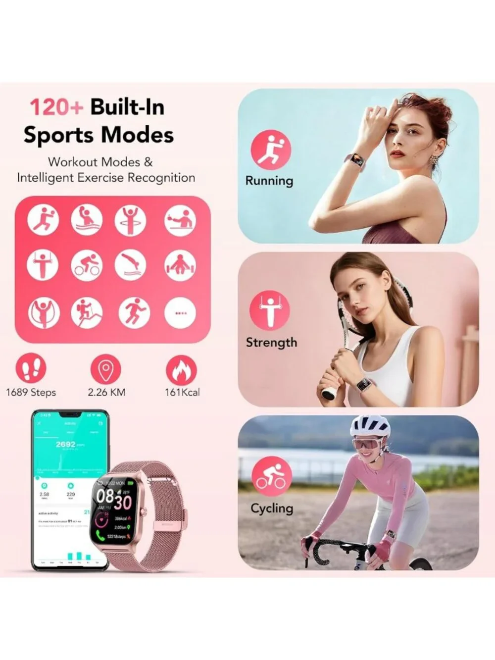 Stylish Smartwatch for Women - HD Touchscreen, Fitness Tracker, Waterproof, 120